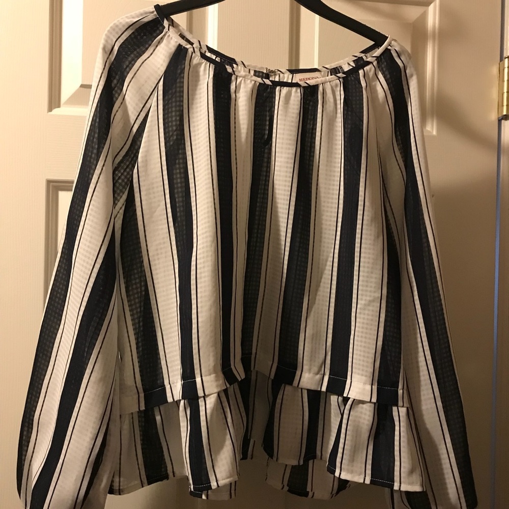 Navy and White Peplum Blouse